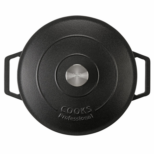 Cooks Professional Cast Iron Casserole 26cm | 5.8L Capacity | Enamelled Inside and Out | Matte Black