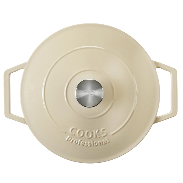 Cooks Professional Cast Iron Casserole Set of 3 | 20cm, 26cm and 28cm | Enamelled Inside and Out | Off White