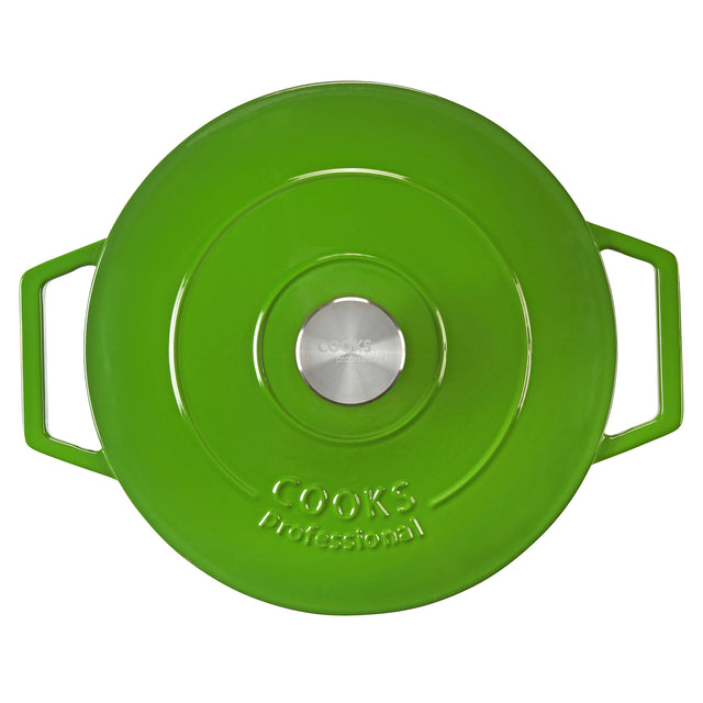 Cooks Professional Cast Iron Casserole Set of 3 | 20cm, 26cm and 28cm | Enamelled Inside and Out | Graduated Green