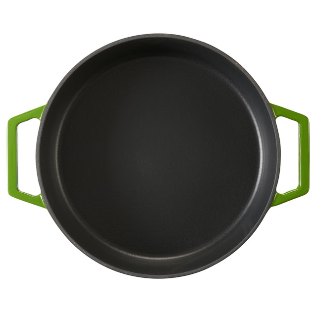 Cooks Professional Cast Iron Casserole 28cm Shallow | 4.3L Capacity | Enamelled Inside and Out | Graduated Green