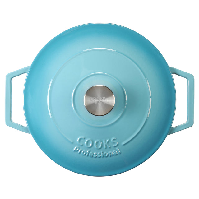 Cooks Professional Cast Iron Casserole Set of 3 | 20cm, 26cm and 28cm | Enamelled Inside and Out | Graduated Blue