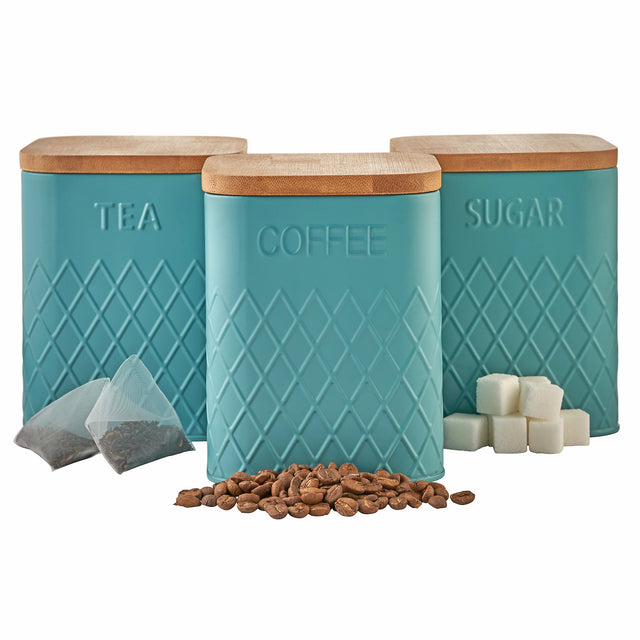 Cooks Professional 3 Piece Kitchen Storage Set with Bamboo Lids | Teal