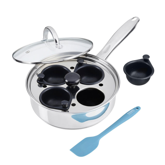 Cooks Professional 4 Cup Stainless Steel Egg Poacher Pan with Spatula