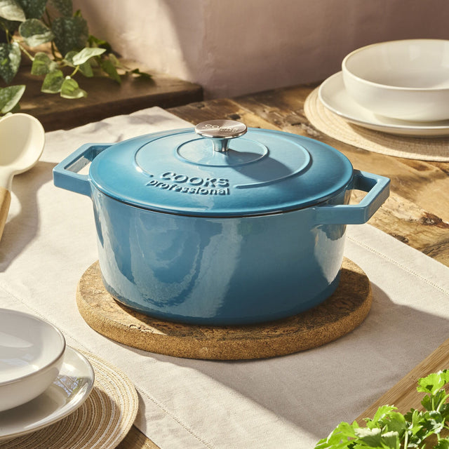 Cooks Professional Set of 3 Cast Iron Casserole | 20cm, 26cm and 28cm | Teal