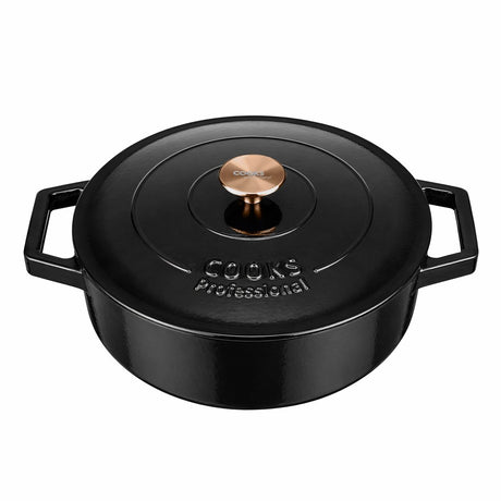 Cooks Professional 28cm Shallow Cast Iron Casserole | Black