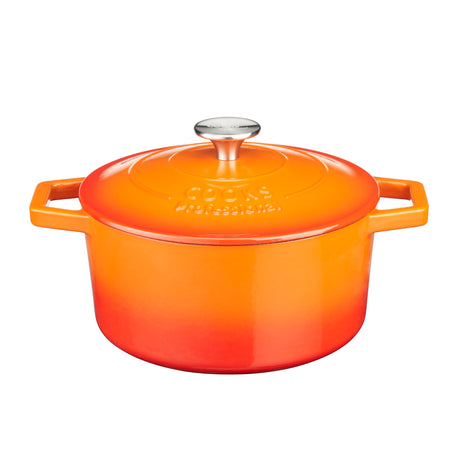 Cooks Professional Cast Iron Casserole 20cm | 2.8L Capacity | Enamelled Inside and Out | Graduated Orange