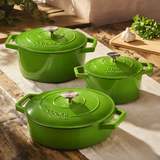 Cooks Professional Set of 3 Cast Iron Casserole | 20cm, 26cm and 28cm | Graduated Green