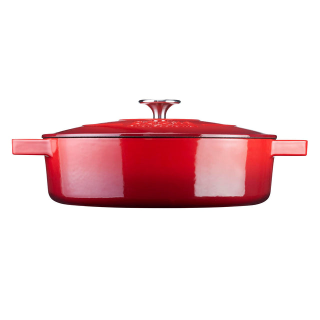 Cooks Professional Cast Iron Casserole 28cm Shallow | 4.3L Capacity | Enamelled Inside and Out | Graduated Red