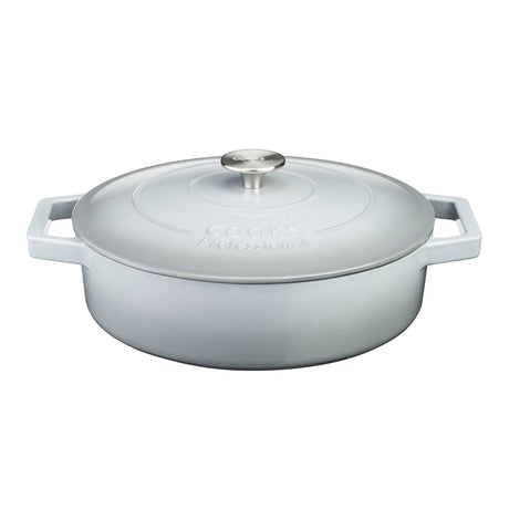 Cooks Professional Cast Iron Casserole 28cm Shallow | 4.3L Capacity | Enamelled Inside and Out | Graduated Grey