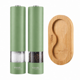Cooks Professional Electric Salt and Pepper Mill Set with Bamboo Base | Green