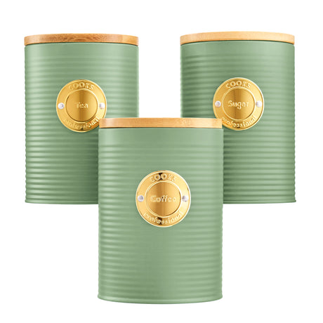 Cooks Professional 3 Piece Kitchen Storage Set with Bamboo Lids | Green / Brass