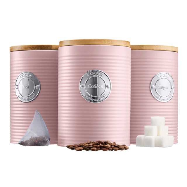 Cooks Professional 5 Piece Kitchen Storage Set with Bamboo Lids | Pink / Silver