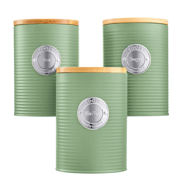 Cooks Professional 3 Piece Kitchen Storage Set with Bamboo Lids | Green / Silver