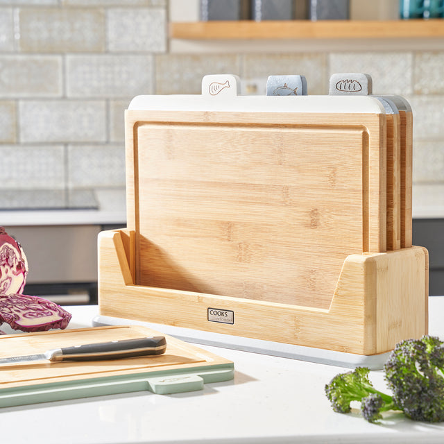 Cooks Professional Index Chopping Board Set | 4-Piece Bamboo | Durable and Easy Clean | Multi-Coloured