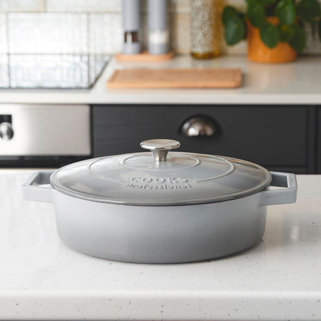 Cooks Professional 28cm Shallow Cast Iron Casserole | Graduated Grey