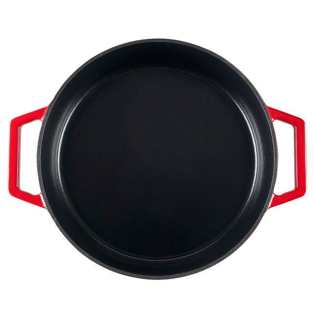 Cooks Professional Cast Iron Casserole 28cm Shallow | 4.3L Capacity | Enamelled Inside and Out | Graduated Red