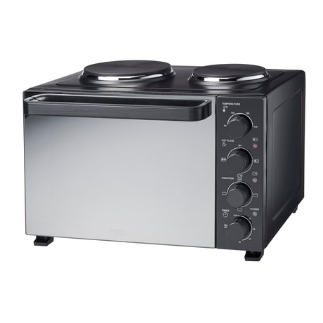 Cooks Professional Mini Oven 34 Litre with 2 Hobs | 34 Litre | Powerful 1500W | Black Contemporary