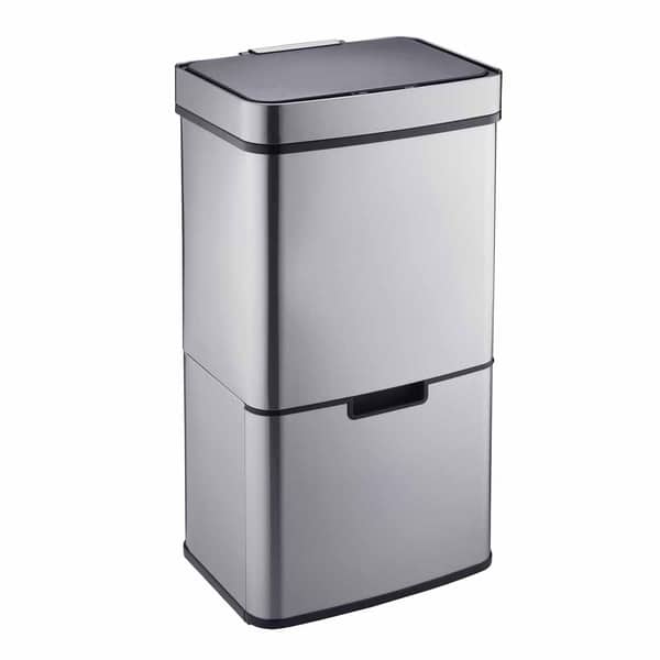 Cooks Professional Recycling Sensor Bin | 75L | 3 Compartments plus Food Caddy | Stainless Steel | Silver