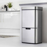 Cooks Professional Recycling Sensor Bin | 75L | 3 Compartments plus Food Caddy | Stainless Steel | Silver