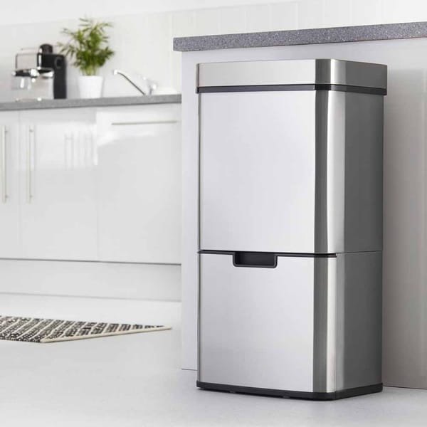 Cooks Professional Recycling Sensor Bin | 75L | 3 Compartments plus Food Caddy | Stainless Steel | Silver