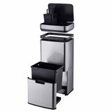 Cooks Professional Recycling Sensor Bin | 75L | 3 Compartments plus Food Caddy | Stainless Steel | Silver
