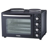 Cooks Professional Mini Oven with 2 Hobs | 34 Litre | Powerful 1500W | Black and Silver