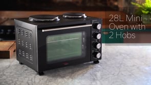 Cooks Professional 28L Mini Oven with 2 Hobs | Black / Copper