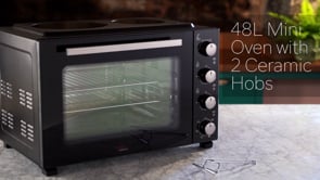 Cooks Professional 48L Mini Oven with 2 Ceramic Hobs | Black / Silver