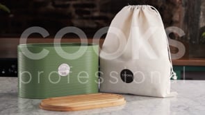 Cooks Professional Bread Bin, Linen Bag and Bamboo Board Set | Blue / Silver
