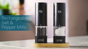 Cooks Professional Rechargeable Salt and Pepper Mill Set with Bamboo Base | Black