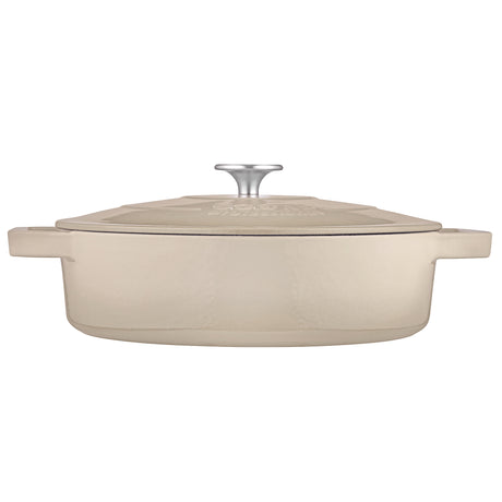 Cooks Professional Cast Iron Casserole 28cm Shallow | 4.3L Capacity | Enamelled Inside and Out | Off White