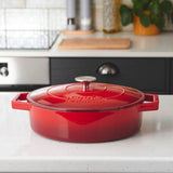 Cooks Professional Cast Iron Casserole 28cm Shallow | 4.3L Capacity | Enamelled Inside and Out | Graduated Red