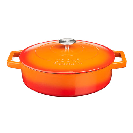 Cooks Professional Cast Iron Casserole 28cm Shallow | 4.3L Capacity | Enamelled Inside and Out | Graduated Orange