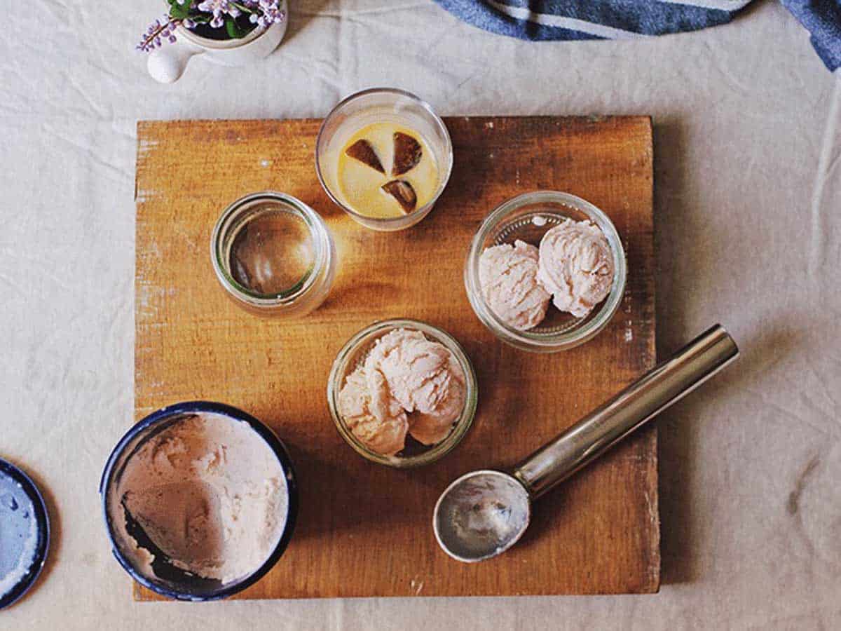 Ice cream scooped into a bowl