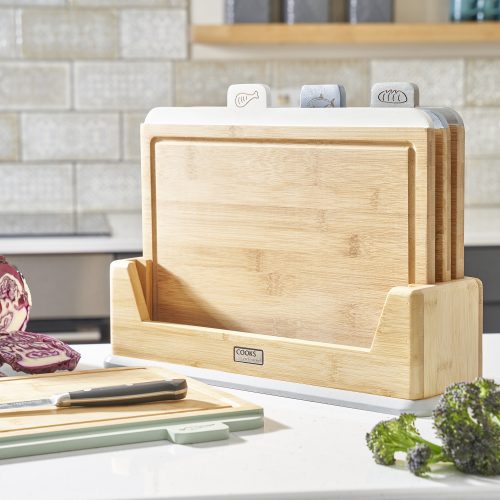 Cooks Professional Index Chopping Board Set | 4-Piece Bamboo | Durable and Easy Clean | Multi-Coloured