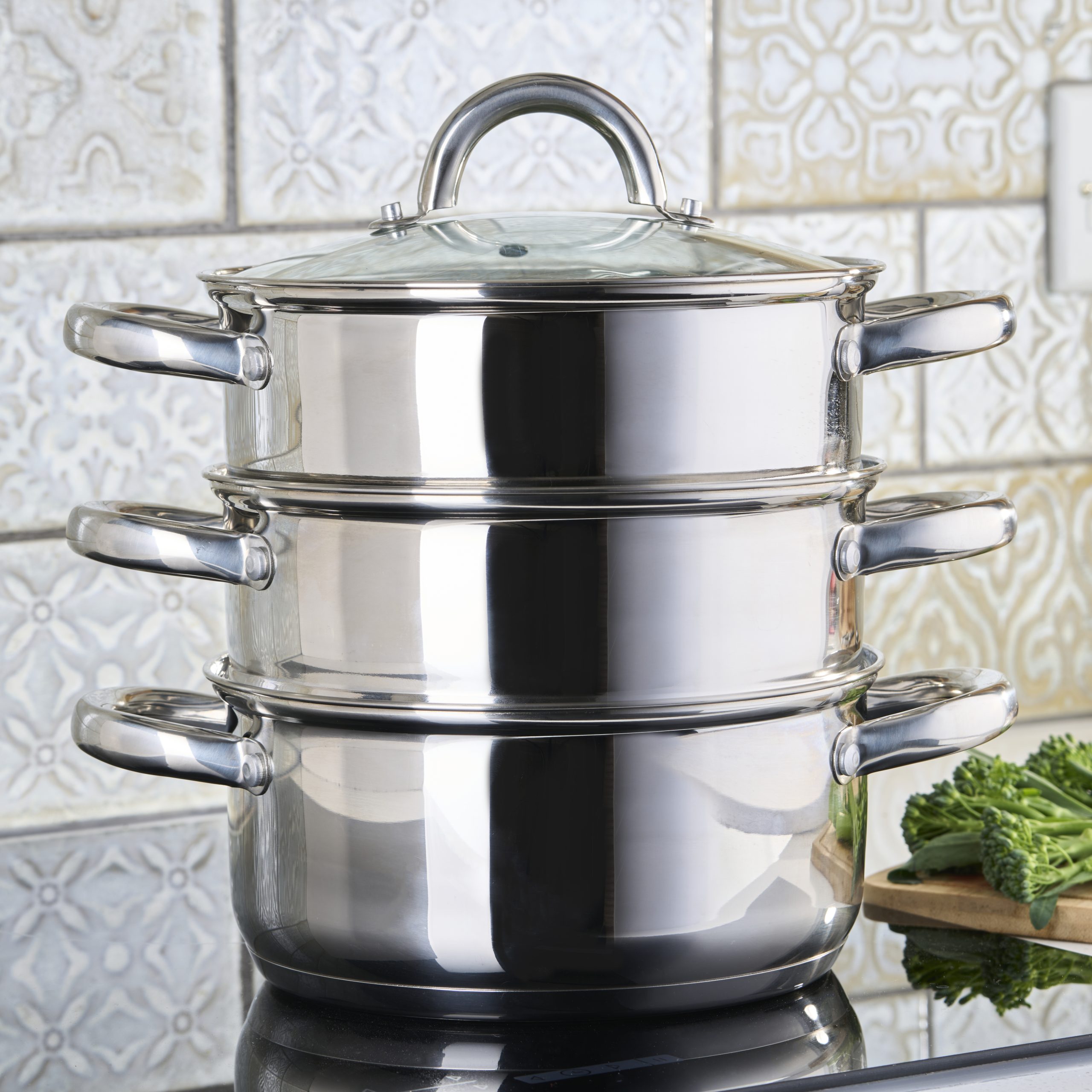 Cooks Professional Stainless Steel Steamer | 3 Tier | Glass Lid - Cooks ...